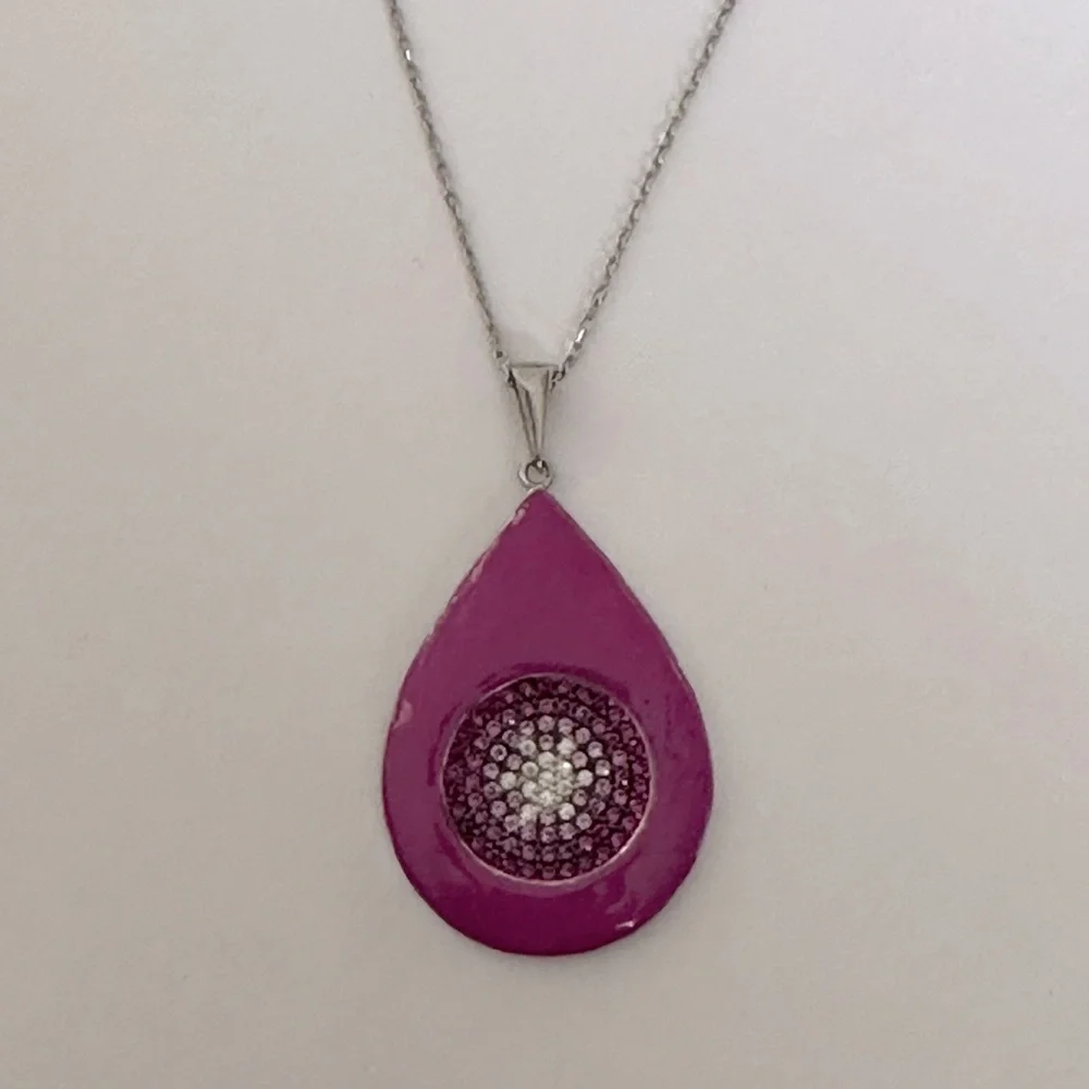 🧿925 Silver purple enamel cz stones handmade necklace